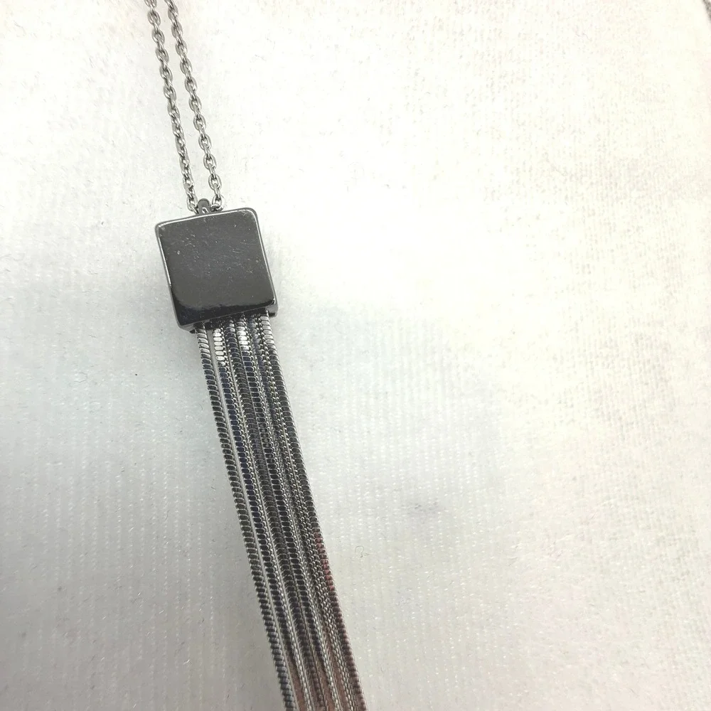 Liquid Silver Long 6 Strand Chain Layered Necklace‎ Silver Tone 17in Minimalist